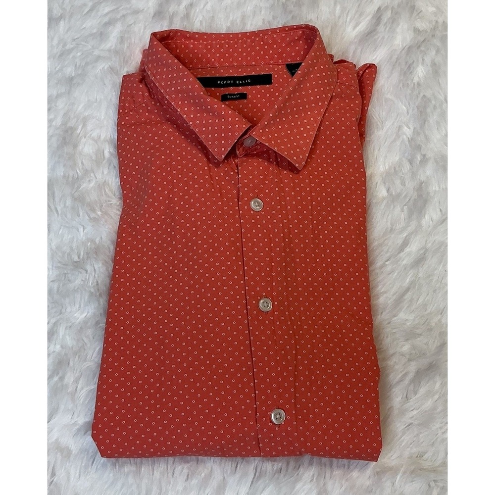 perry ellis Slim Fit Long Sleeve Men's Extra Large 100% Cotton polo Shirt